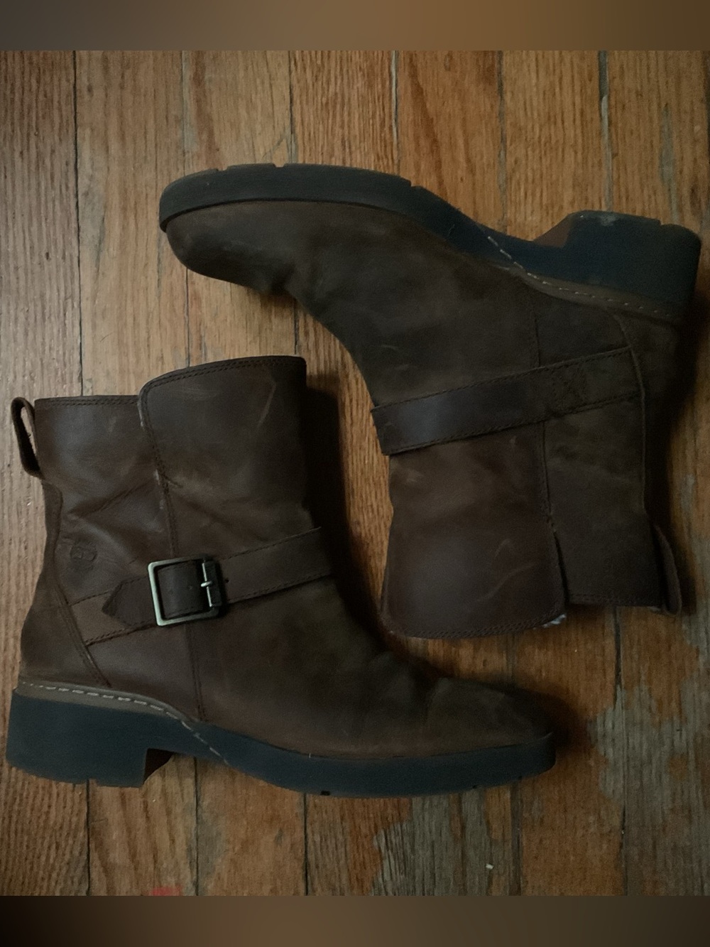 Timberland Dark Brown Leather Buckle Ankle Boots